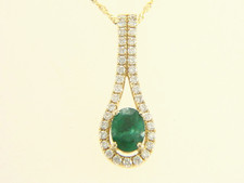 14K Yellow Gold Natural Emerald and Diamond Pendant Necklace 16" Rope Chain