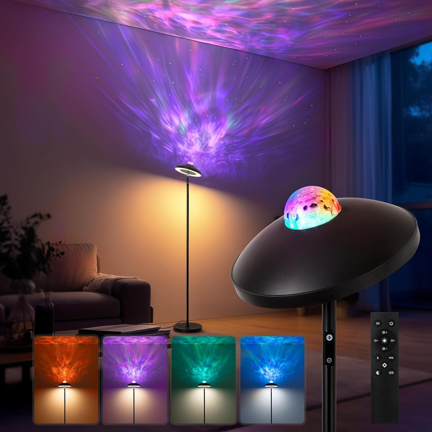 Piantana LED Bambini con Proiettore Stelle RGB e Timer Notte