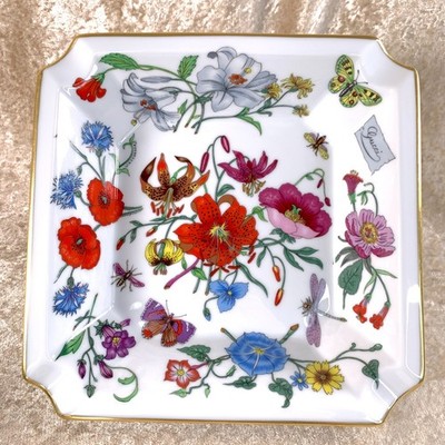 Vintage Gucci x Bernardaud Porzellan Aschenbecher Wechseltablett Blumenmuster Goldrand