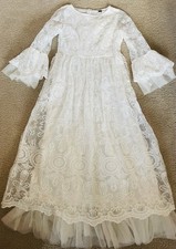 SHEIN White Floral Lace Dress Lined Long Sleeve Netting Modest Size 6 NEW