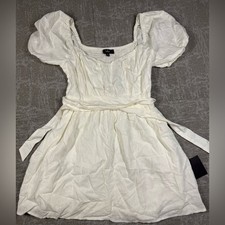 Lulus White Linen Blend Puff Sleeve Mini Boho Dress NWT Size Small