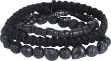 Rock Rebel by EMP Unisex schwarzes Armband Dreier Set - Totenkopf-, Baumwoll-