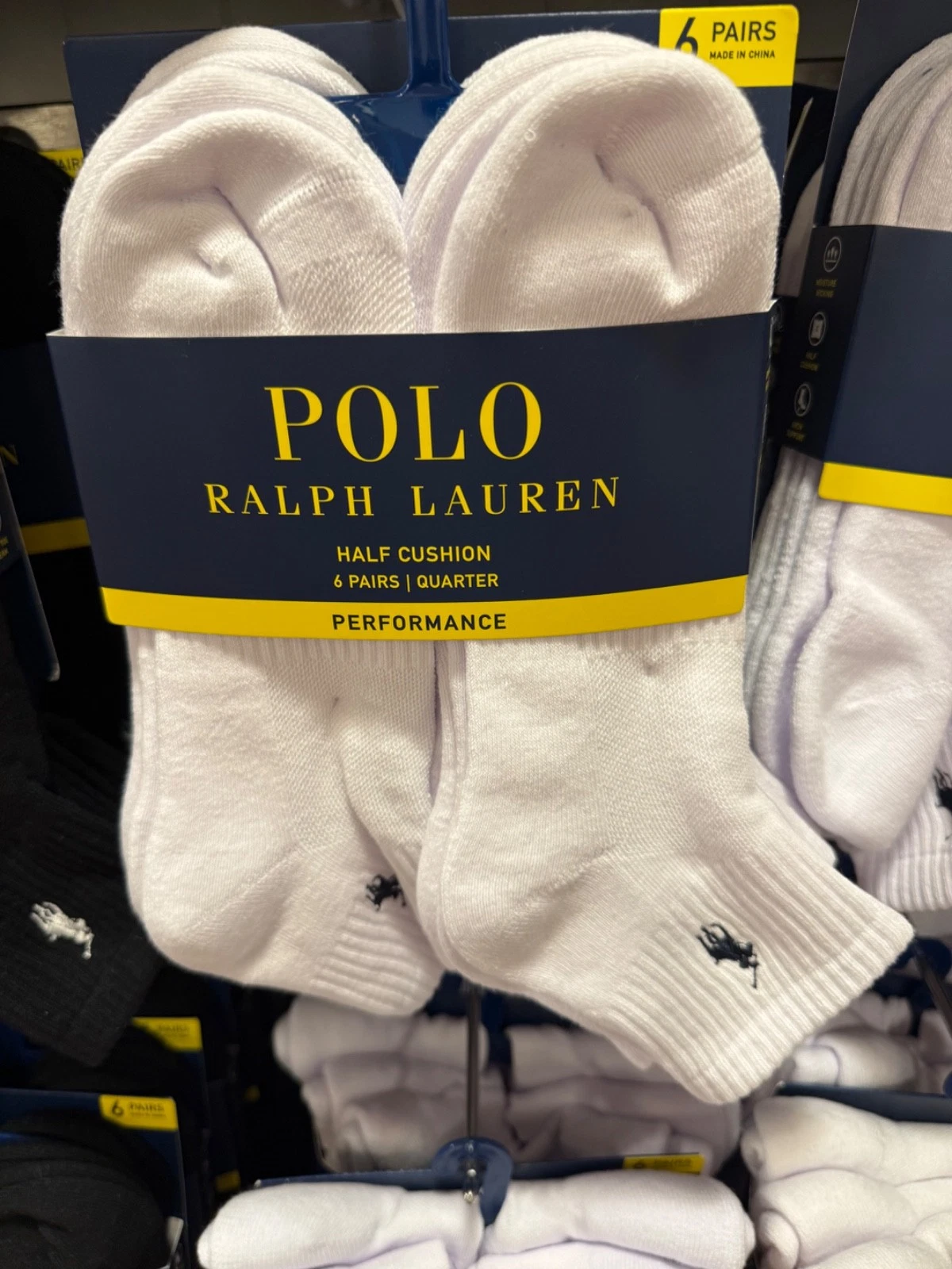 NEW Polo Ralph Lauren Mens 6-Pack Performance Quarter socks size 10-13 WHITE