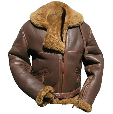 RAF Mens Bomber Jacket Brown Classic Aviator Warm With Fur Irvin Genuine Leather