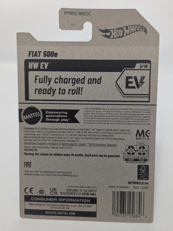 🔥SÚPER RARO Coche de juguete eléctrico Fiat 500E 33/250 Hot Wheels 2025 PEPITA DORADA 1:64 Foto 2 de 2