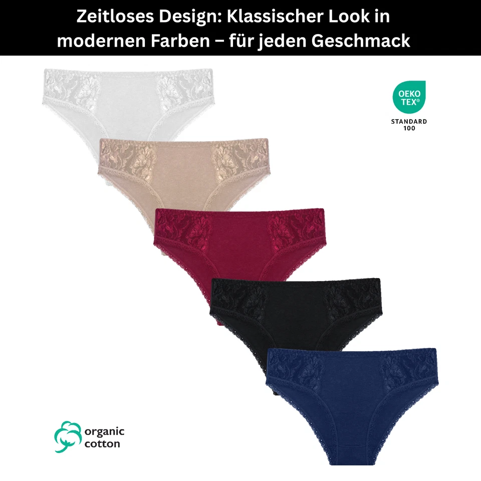 5er Set Damen Slips Mit Spitze String Tanga Huft Slip Panty Huft Slip Baumwolle - Bild 4 von 4
