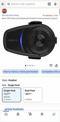 Sena 10S Motorcycle Bluetooth Headset Communication System