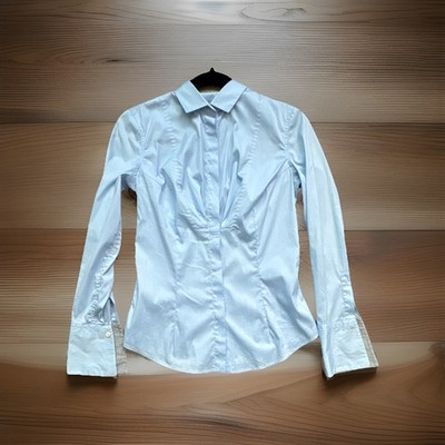 Brunello Cucinelli Women Blue Solid Woven Cotton Blend Button-Up Blouse-Size XS
