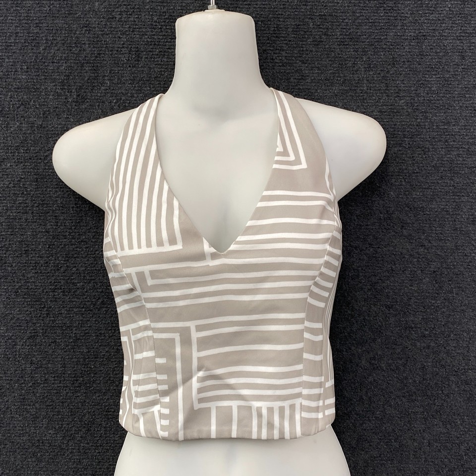 Kookai Womens Halter Tie Back Tank Top Sage Green Geometric Sleeveless Size 8