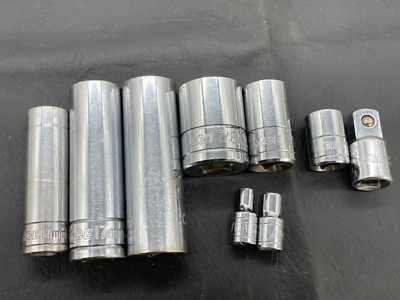ACE VINTAGE CHROME SOCKETS DEEP METRIC SAE HARDWARE LOT 9 HAND TOOLS CR V 1/2''