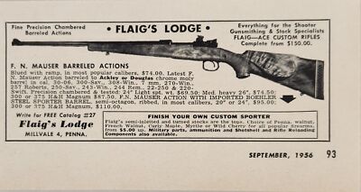 1956 Print Ad Flaig's Lodge F.N. Mauser Barreled Actions Rifles Millvale,PA