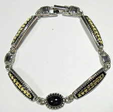 VTG MODERN ? PD PREMIER DESIGNS 7.75" gold silver tone black Enml wrap Bracelet 