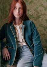 Sezane Benny Blue Velvet Jacket Size 34 Bnwt Fits Uk8-10