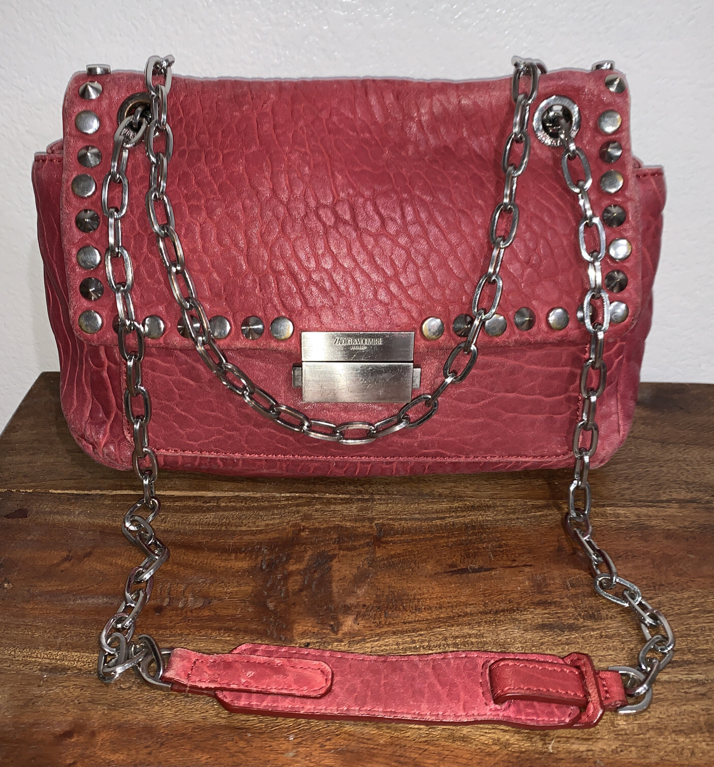 Zadig Voltaire Red Studded Chain Bag Purse