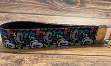 Key Fob Key Chain Holder Wrist Lanyard Neon Pink Yellow Purple Blue Mickey Face