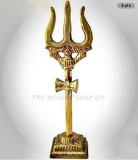 6" SHIVA TRIDENT BRASS TRISHUL STAND Ritual Altar Puja Wicca Pagan Hex Magik