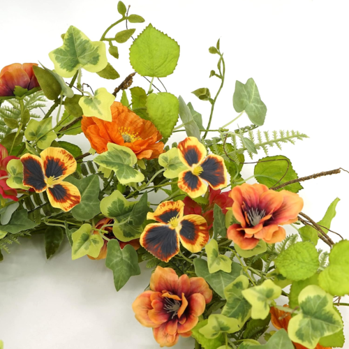 20 Inches Spring Wreath for Front Door Summer Wreath with Orange Poppy,Pansy Flo - Picture 5 of 12