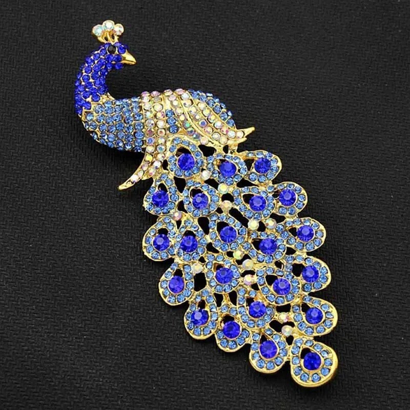 Blue Crystal Peacock Brooch Rhinestone Jewelry Pin Gift for Women