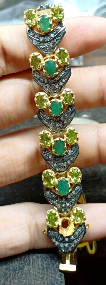 Smaragd Edelstein Armband, 925 Massiv Silber Hell Labe Diamant Peridot Armband - Bild 2 von 4