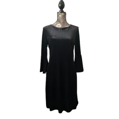 Tommy Hilfiger Women Sheath Mini Velvet Dress with 3/4 Bell Sleeve Crew  Neck