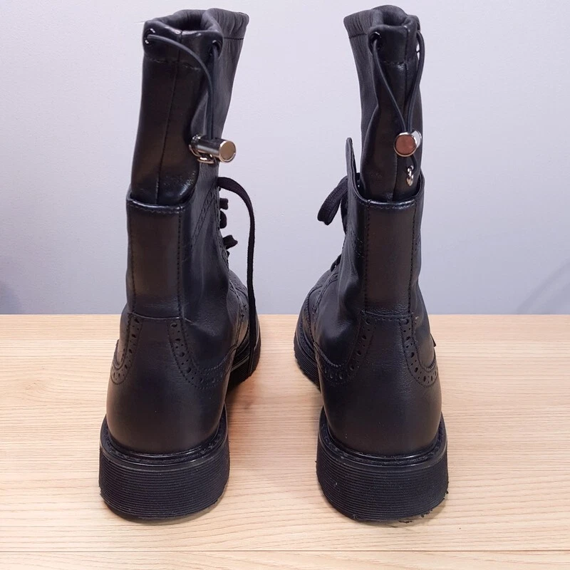 Botas de combate PRADA para mujer talla 39,5 cuero negro con cordones brogue Foto 4 de 4