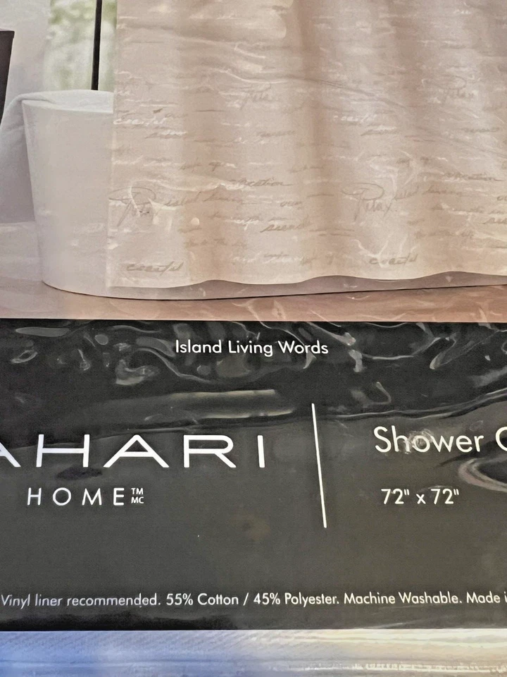 Nueva cortina de ducha de tela Tahari Island Living Words 72" x 72" colores neutros Foto 2 de 4