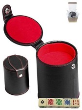 16mm Poker Dice Ivory Tone  PU Leather Red Felt Lined Dice Cup w/Compartment