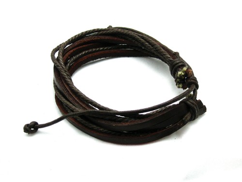 Black/Brown Braided Leather Bracelet for Men Women Cuff Wrap Wristband - Picture 2 of 5