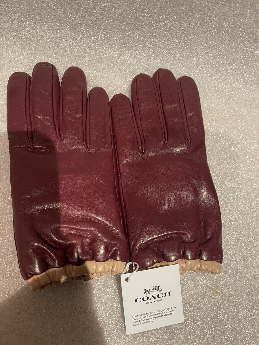 NWT Coach Leather Tech Gloves Size 7.5 With Elasticized Cuffs
