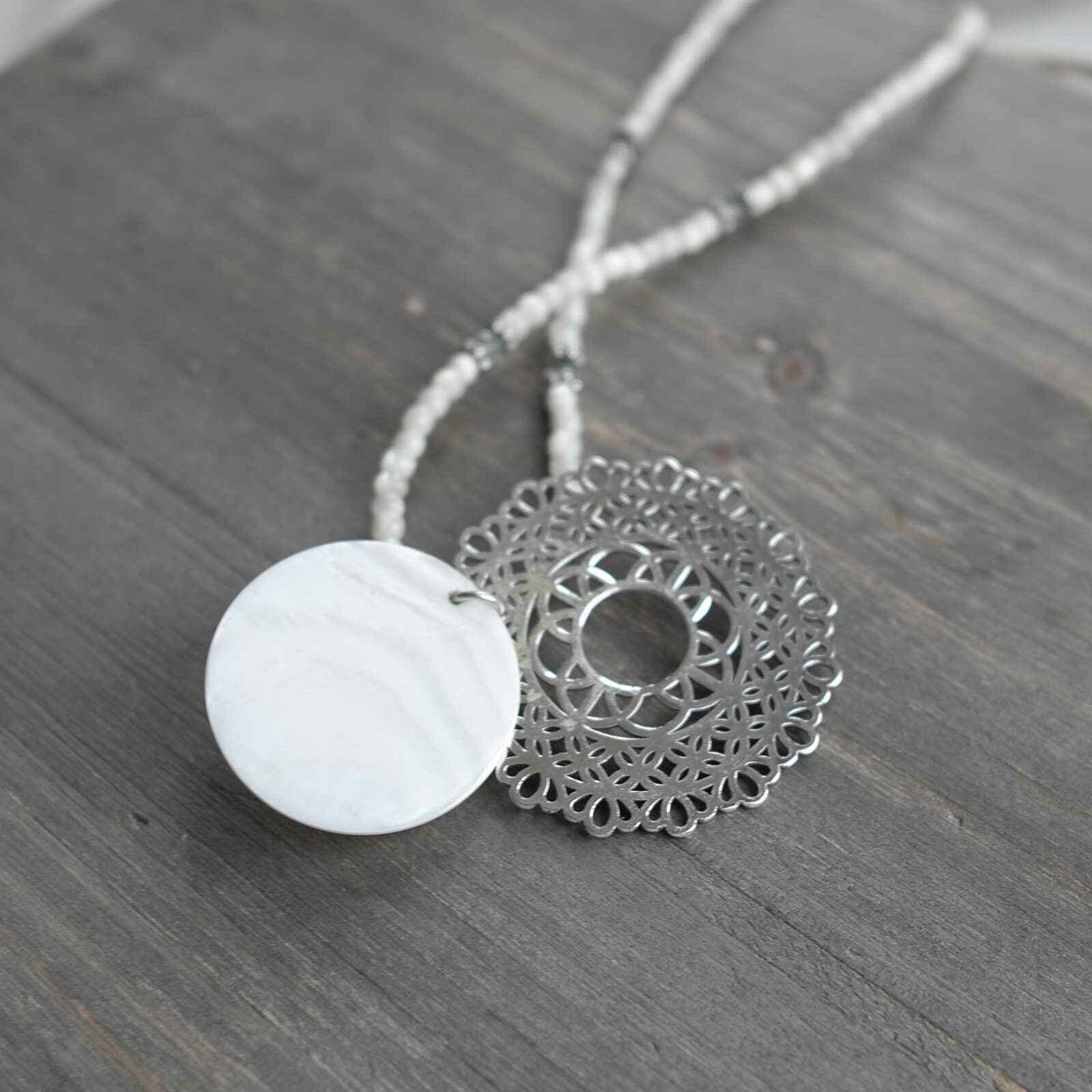 Brighton MOP Shell Double Disk Medallion Necklace… - image 9