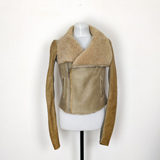 Rick Owens Lamb Leather Shearling Cropped Biker Bomber Jacket - Uk 8 / Eu 36
