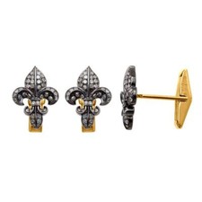 0.7ct Diamond Black Rohdium Fleur De Lis Cufflinks 925 Sterling Silver