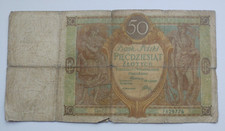 Polish banknote - 1929 - 50 Zlotych - Bank Polski - worn