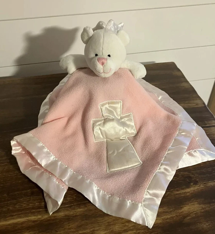 "Manta de seguridad Baby Boom rosa religiosa oso blanco Lovey Lovie 17,5""" Foto 2 de 4