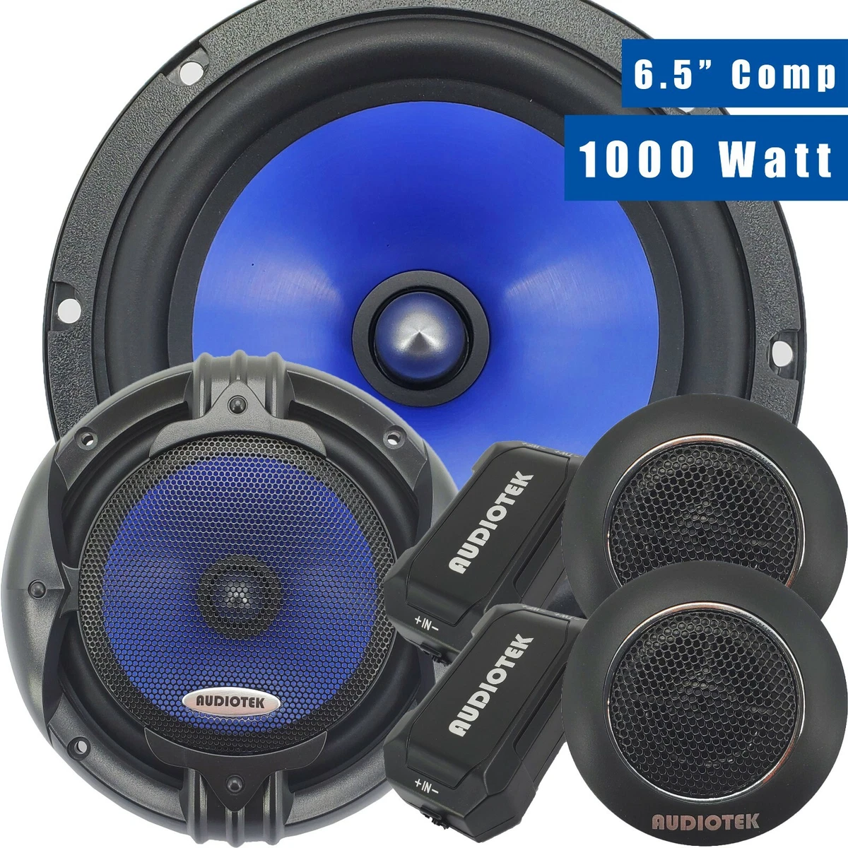 Pair of Audiotek 1000W 6.5 Inch 2 Way Car Audio Component Speaker System 6 1 2in