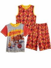 Boys Red Lego Jurassic World Dinosaur 3 Piece T-Rex Pajama Sleep Set 4