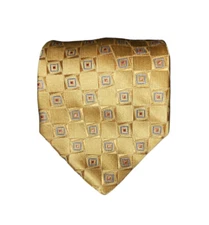 Ike Behar New York Necktie Mens Gold Blue Copper Geometric Silk Hand Made in USA