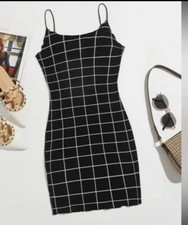 SHEIN Privé Lettuce Trim Grid Bodycon Dress size XS new