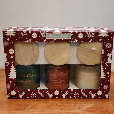 NEW Papier & Chaud Scented Candles (Set  of 3) - Pine Needle Cinnamon Sugar Plum