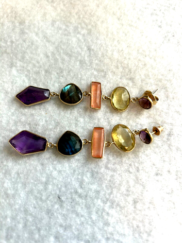 RossSimons multi gem drop earrings Amethyst, Lemon Quartz,Jade& Laboradite GOS
