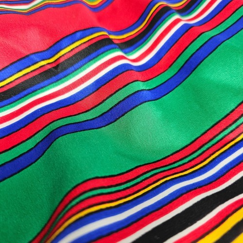 Vintage Italian Silk Scarf Fringed Multicoloured Stripes Rectangle Long Dopamine - Picture 5 of 10