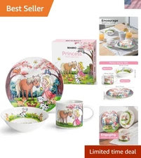 Dishwasher Safe Kids Dinnerware Set - 3-Piece Porcelain Dish Set for Little Ones