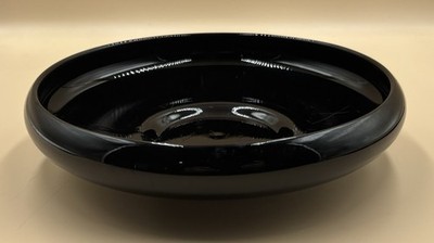 Black Art Glass Sleek & Shiny Low Profile Bowl Planter 9  X 2.5 