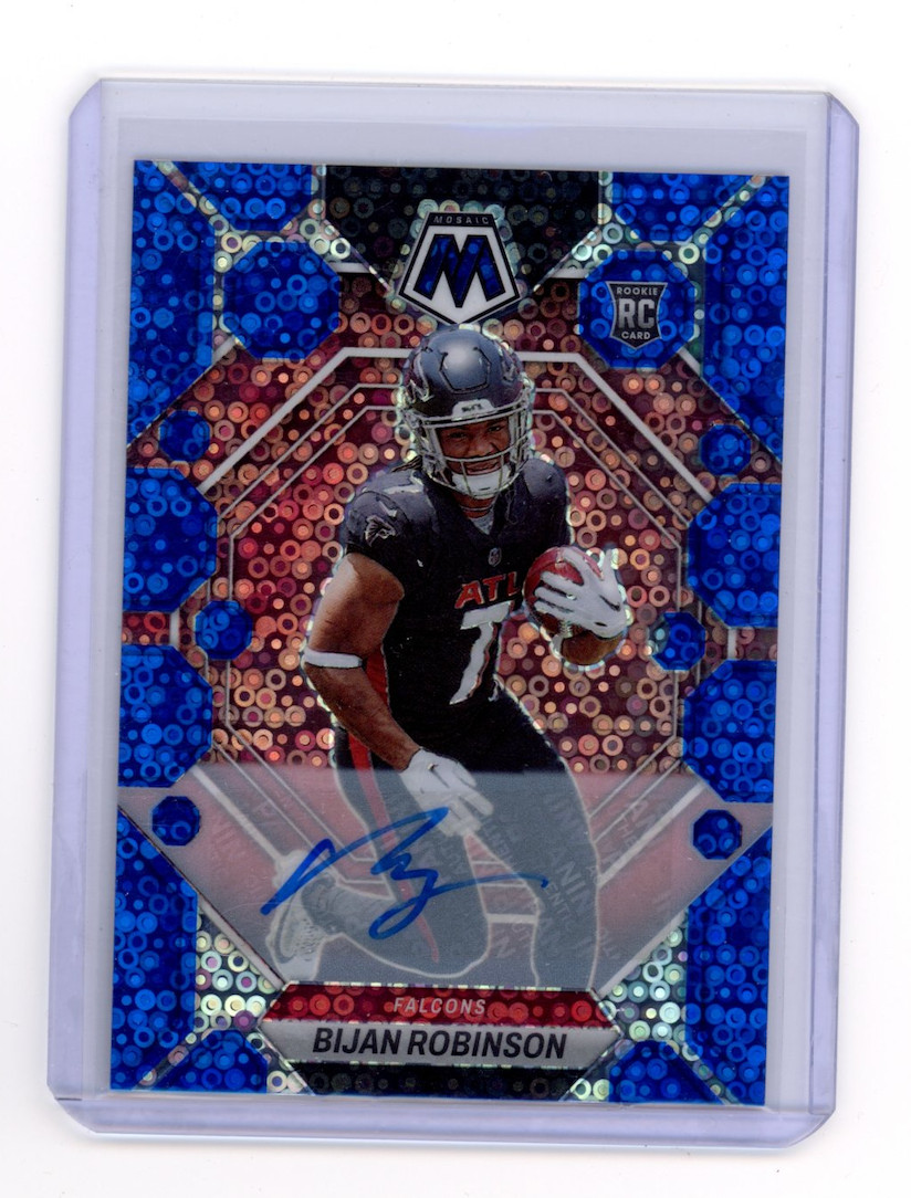 2023 Panini Mosaic Bijan Robinson No Huddle Blue Rookie Auto Falcons