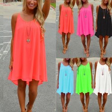 Womens Summer Beach Boho Sun Dress Ladies Holiday Round Neck Mini Dresses