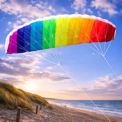 Easy Fly Stunt KITE 120cm BEACH RAINBOW Parafoil Dual Line Frameless Unbreakable