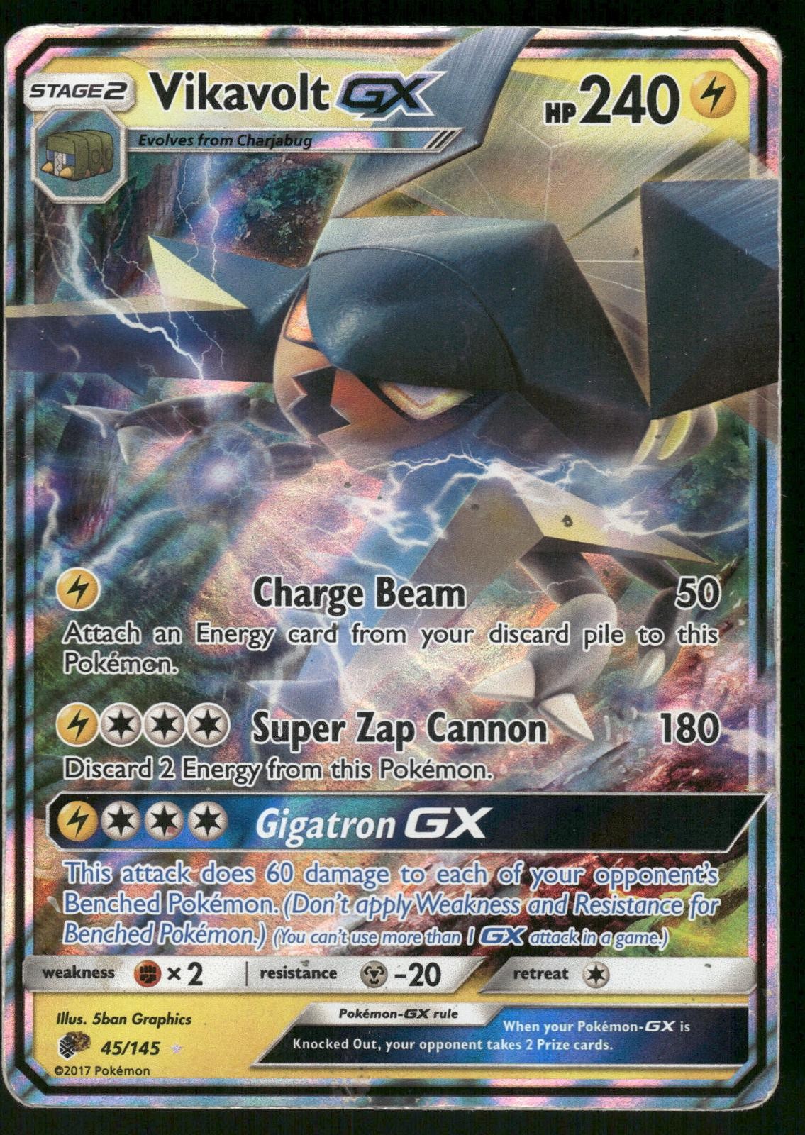 Vikavolt GX 45/145 Holo Ultra Rare Guardians Rising Pokemon Moderately Played