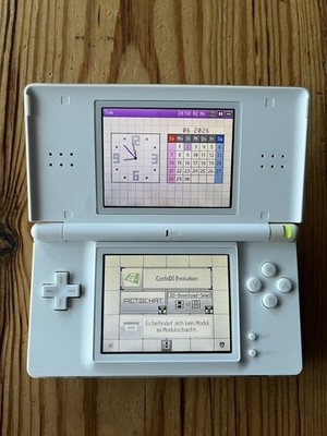 Nintendo DS Lite Konsole weiß + Cyclo DS Evolution Card (50+ Spiele installiert)