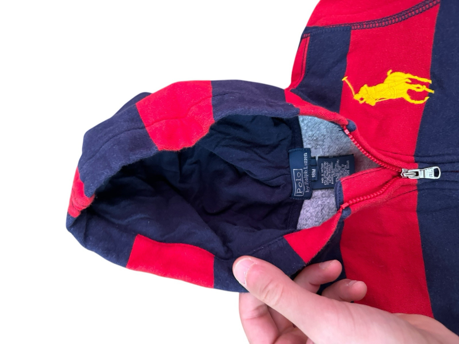 Polo Ralph Lauren Felpa con Cappuccio Zip Bambino 18M Rosso Blu Pony Big 3 Rugby RARA RAGAZZI