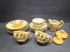 TAN  PEACH LUSTERWARE CHILD'S TEASET JAPAN REPLACMENTS SAUCERS TEA CUPS